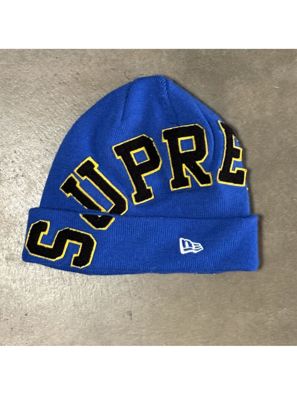 Supreme x New Era Unisex Sz O/S Blue Beanie Hat Bold Lettering